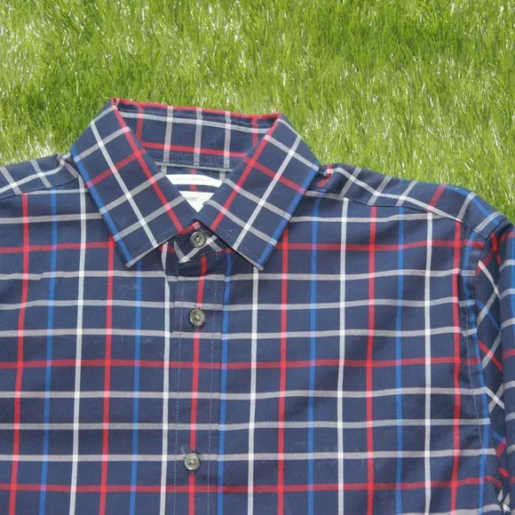 Old Navy Men's Small Slim Fit Dress Shirt - Blue Plaid - Picture 8 of 12